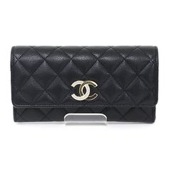 CHANEL シャネル ミディアム フラップ ウォレット キャビアスキン ブラック マトラッセ 二つ折り財布 ココマーク【中古】