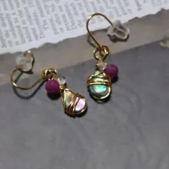 as①〜④❤アバロンシェルピアス❤アバロンシェル　エチオピアオパール　ハーキマーダイヤモンド　ペリドット　ルビー　ピアス　イヤリング　チャーム　お守り　貝　虹　レインボー