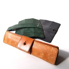 極薄革のロールペンケース　コニャック　３本用　マヤベリー　ハンドメイド