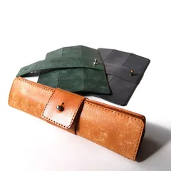 極薄革のロールペンケース　コニャック　３本用　マヤベリー　ハンドメイド
