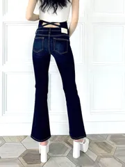  GYDA ジェイダ デニム パンツ NEW ハイウエスト BACK クロス フレアパンツ クロスデザイン ブーツカット 072452401901 072542401901 美脚 脚長