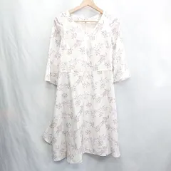 ◇ ◎ ⊂ OFUON stylish 花柄 七分袖 膝丈 ワンピース サイズ38 ベージュ系 レディース E  【1502060049320】