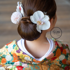 胡蝶蘭と鶴の水引の髪飾り（ホワイトピンク）｜結婚式 成人式 卒業式 前撮り 白無垢 色打掛 和装 ヘッドドレス №107