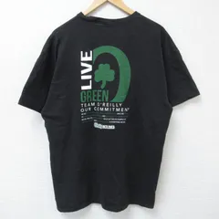 XL/古着 半袖 Tシャツ メンズ グリーン 大きいサイズ コットン クルーネック 黒 ブラック 25jun09 中古
