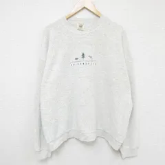 XL/古着 長袖 スウェット メンズ 90s 木 クマ 表起毛 刺繍 大きいサイズ クルーネック 薄グレー 霜降り 24nov05 中古 スエット トレーナー 