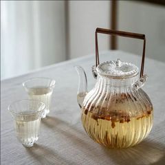 【新品未使用】鶴首 耐熱ガラス ティーポット 茶こし付き ガラス製ポット 手作り 銅製持ち手 ジャンピング 紅茶ポット フルーツティー 花茶 工芸茶 ハーフ