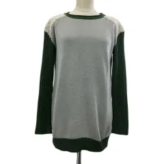 ケイビーエフ KBF アーバンリサーチ セーター ニット チュニック プルオーバー ラウンドネック アンゴラ混 ナイロン 切替 長袖 ONE グレー 緑 グリーン