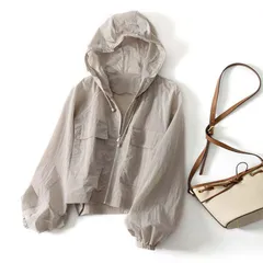 UVカット ブルゾン レディース ジャンパー uvパーカー UVカットパーカー 透け感 ショートコート 長袖 春夏 吸水速乾 紫外線対策 羽織り 涼しい 軽い 薄手 アウター マウンテンパーカー ナイ#amyz883