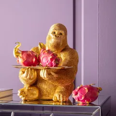 ゴリラ gorilla 執事 バトラー トレー付 置物 オブジェ ゴールド 金色 金 リアル 個性的 おしゃれ インテリア雑貨 アニマルグッズ かわいい 贈り物 誕生日 プレゼント ギフトおもしろい