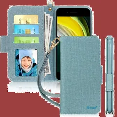 【在庫処分】Skycase iPhone SE ケース 第3世代 2022 iPhone SE用ケース [第2世代] / iPhone8用 / iPhone7用 ケース [スキミング防止機能] PUレザー 手帳型 カード収納 スタンド機能 ストラップ付き 全面