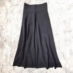 ジーユー GU【S】ロングスカート 黒/ブラック フレアシルエット ハイウエスト ポリエステル 大人フェミニン