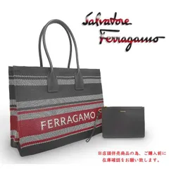 ※店頭併売商品※◆超美品◆ フェラガモ Ferragamo ショルダートートバッグ ポーチ付 ナイロン キャンバス レザー 大容量 男女兼用　M340