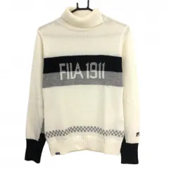 ★SALE価格★【超美品】フィラゴルフ セーター 白×黒 ウール・アルパカ混 胸ライン・ロゴ  レディース L ゴルフウェア FILA GOLF