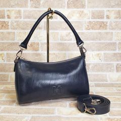 未使用級】ヒロフ プリマ S ダークネイビー ハンドバッグ シボ革 筒型