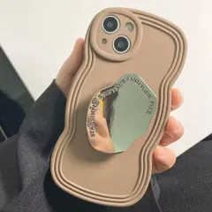 大人気＊韓国風ミラースマホグリップ付きウェーブiPhoneケース　ブラウン×ゴールドミラー