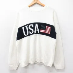 L/古着 ニューエラ 長袖 セーター メンズ 90s USAロゴ 星条旗 アクリル クルーネック 白 ホワイト 25oct15 中古 ニット トップスのサムネイル