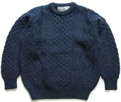 アイルランド製 aran crafts ケーブル編み ウールニット セーター 緑×ナス紺 ミックス M★フィッシャーマン アラン ユーロ ヨーロッパ