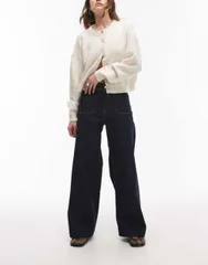 【送料無料】 マンゴ レディース デニムパンツ ボトムス Mango pocket front wide leg jeans in dark blue Dark blue