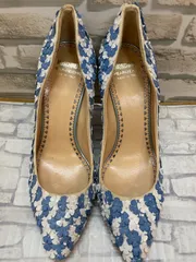 【E9-35】◇ MOSCHINO モスキーノ　ヒール・パンプス22.5cm ブルー＆ホワイトカラー　花柄