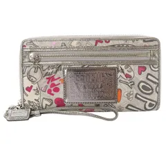 コーチ POPPY ラウンドファスナー 長財布 ロゴ グレー