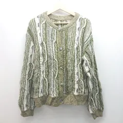 ◇ URBANITYUB ラウンドネック 総柄　ニット 厚手 長袖 カーディガン サイズM グリーン レディース E  【1310300014287】