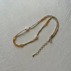 ビーズネックレス　お花ビーズ　お花ネックレス　韓国　ビーズ