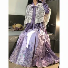 新品 未使用 和洋折衷スタイル パープルデザイン 秋冬向け セットアップ トップス＋スカート＋ショール 撮影会・イベント用 衣装 レトロおしゃれコーデ