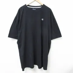 XL/古着 チャンピオン champion 半袖 ブランド Tシャツ メンズ ワンポイントロゴ 大きいサイズ ロング丈 コットン クルーネック 黒 ブラッ