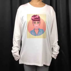 オリジナル ロンT チェリーレッド ヘア 水玉リボン ロカビリーガール 風船ガム ロンT 長袖Tシャツ S M L XL タイト ジャスト 大きい ビッグ オーバーサイズ メンズ レディース ユニセックス ピンククリーム