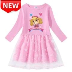 ✨新品✨PAW Patrol 女の子 ピンク ワンピース チュールスカート キャラクター 子供服 プリンセス風 キッズドレス パウパトロール 星柄 長袖 かわいい 女児 お誕生日 プレゼント パーティー 100 110 120 130