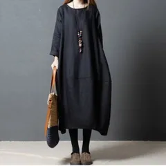 ロングワンピース レディース ワンピース チュニック マキシ丈 トップス 大きいサイズ  体型カバー 着痩せ お洒落 旅行  ffjr01
