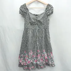 ◇ Θ PEYTON PLACE ギンガムチェック柄 花柄 膝上丈 ワンピース サイズM ブラック ホワイト系 レディース E  【1502180012327】