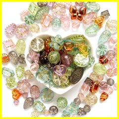 Harovo ビーズ アンティーク ミックス 50g入り デコビーズ パーツ 透かしビーズ アクリルビーズ アクセサリー レトロ 手芸 ブレスレット ハンドメイド 材料 初心者向け ゴム紐付き（クリアミックス）