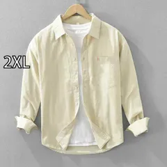 [2XL]メンズ ファッション 服 男性用 オシャレ シンプル 大人 かっこいい 大きいサイズ ストリート 紳士服 フレッシュ ソリッドカラー コットン 長袖 シャツ シンプル カジュアル ファッション シャツ ジャケット