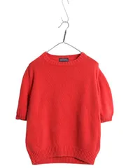 【お得なクーポン配布中!】 90s USA製 ランズエンド 半袖 ニット セーター レディース L オールド コットン 無地 プルオーバー クルーネック ゆったり シンプル レッド