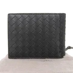 【本物保証】 布袋付 超美品 ボッテガヴェネタ BOTTEGA VENETA イントレチャート マネークリップ 123180 二つ折り財布 レザー 黒 シンプル