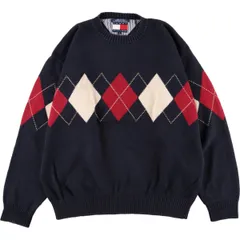 古着 90年代 トミーヒルフィガー TOMMY HILFIGER 総柄 アーガイル柄 コットンニットセーター メンズXL ヴィンテージ/eaa350432