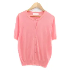 ビス ViS ニット カーディガン ラウンドネック 半袖 無地 M ピンク /HO40