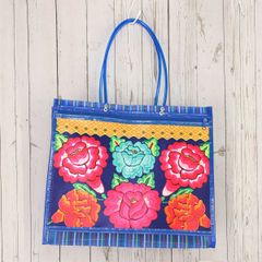 メキシコ製 メルカドメッシュトートバッグ 花柄 マチ付き 007
