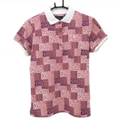 【超美品】パーリーゲイツ 半袖ポロシャツ ピンク×白 ロゴ総柄 レディース 1(M) ゴルフウェア PEARLY GATES