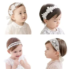 ベビー ヘアバンド 子供 髪飾りお花 4点セット 女の子 ヘアアクセサリー かわいい おしゃれ レースバンド 赤ちゃん ヘアバンド お祝い 記念日 誕生日 撮影小物 出産祝い お宮参り 月齢フォト (A 4点セット)