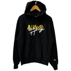 alife (エーライフ) US古着 Champion チャンピオン 袖ロゴ パーカー フーディー フロントロゴ プイント デザイン M ブラック メンズ/065