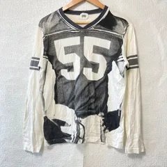日本製◎ (^w^)b TAKEO KIKUCHI タケオキクチ 騙し絵 フットボール 55プリント Vネック カットソー 長袖 TEE ロンＴ コットン100% Y2K 古着 レトロ アメカジ トップス ストリート ホワイト×グレー メンズ 男性 サイズ 3