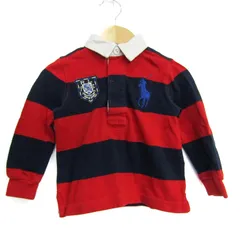 ラルフローレン ポロシャツ トップス 長袖 ボーダー柄 ラガーシャツ ベビー 男の子用 12Mサイズ 赤×紺 RALPH LAUREN 【中古】