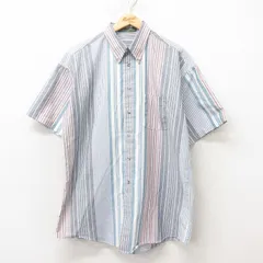 L/古着 半袖 シャツ メンズ ロング丈 マルチカラー ボタンダウン グレー他 ストライプ 25jun10 中古 トップス