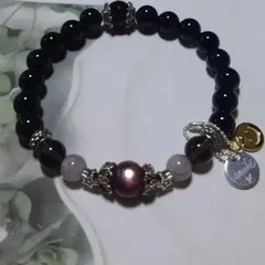 b3♡パープルマイカ♡アイオライト♡アイスオブシディアン♡オニキス♡星ロンデル♡ブレスレット　　b1♡ラベンダーアメジスト＆オニキス♡ハートロンデル♡ブレスレット　フェアリーグランジ　グランジ　フェアリーグランジファッション