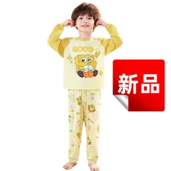 ✨新品✨キッズパジャマ スポンジボブ柄 子供服 長袖 上下セット 100cm 110cm 120cm 130cm 男の子 女の子 綿100% ルームウェア 春秋冬 部屋着 かわいい キャラクター 柔らか素材 イエロー  ラグラン プレゼント ギフト クリスマス
