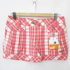 プーマ PUMA ゴルフ パンツ ショートパンツ チェック柄 ロールアップ ピンク 白 黄 ホワイト イエロー M