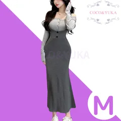 [ COCO&YUKA公式 ] ココアンドユカ 2way ロング ワンピース 2点 上下 セット オフショルダー 長袖 ロング スカート ボディコン サロペット ロング丈 リブ ニット きれいめ 上品 デート 普段着 春 秋 グレー M B0F245H7NZ