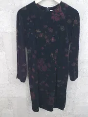 ◇ J.PRESS ジェイプレス 花柄 長袖 膝下丈 ワンピース 9 ネイビー * 1002799843478 【中古】 【1002799843478】